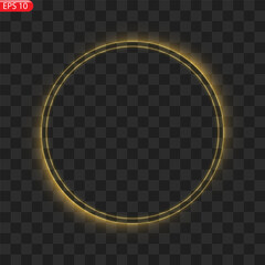 Gold circles frame with glitter light effect. A golden flash flies in a circle in a luminous ring.