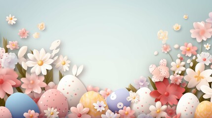 easter background with eggs and flowers
