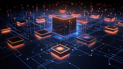 Blockchain distributed and tamper proof digital ledger technology solid color background