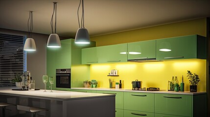 Connected kitchen lighting solid color background - obrazy, fototapety, plakaty