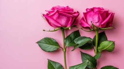 Pink roses on a pink background with empty space for text for Valentines Day