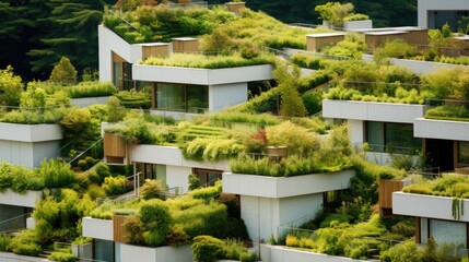 Fototapeta na wymiar Green roofs living roofs with vegetation solid color background
