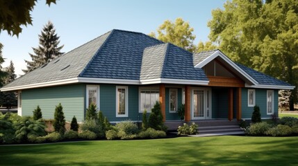 Hip roofs all around sloping roof style solid color background