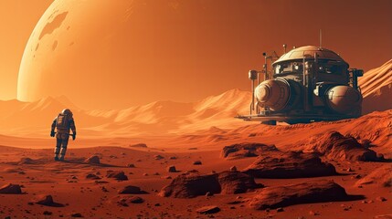 Fototapeta na wymiar Mars colonization efforts solid color background