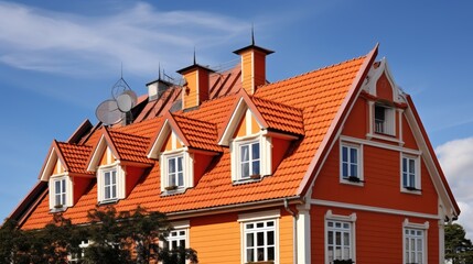 Mansard roofs steep sloping roof with dormer windows solid color background