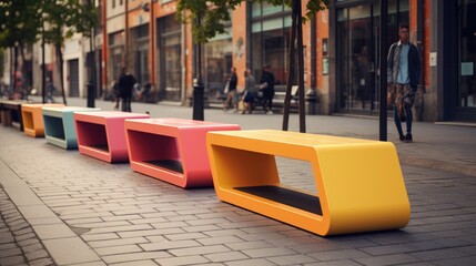 Smart benches with wi fi connectivity solid color background - obrazy, fototapety, plakaty