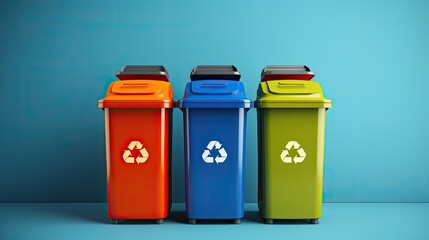 Smart trash compactor bins solid color background - obrazy, fototapety, plakaty