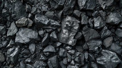 Stone rock with coal different size with ash around, gray and dark black color with texture of coal stone, top view. High quality illustration