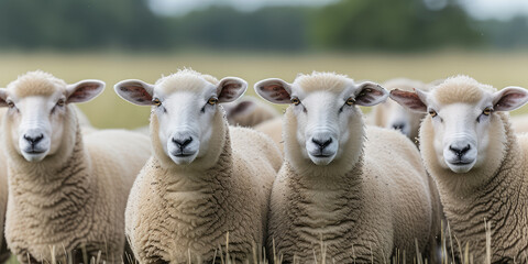 Sheep Herd in the Field. A group of sheep looking directly at the camera in a natural setting.