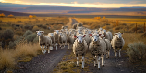 Sheep Herd in the Field. A group of sheep looking directly at the camera in a natural setting.