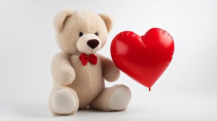 Valentines day teddy bear wearing a red bow on white background 