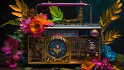 A background image with an old radio set that highlights nostalgia and the history of radio.