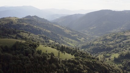 Sundown Serenity over Carpathian Rural Landscape - Aerial View