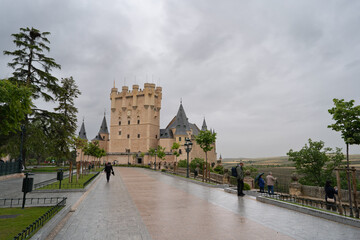 Alcazar de Segovia, a royal palace built on a stone peninsula in Segovia, Spain.