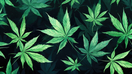 Cannabis or hemp leaves in watercolor painting style on white background