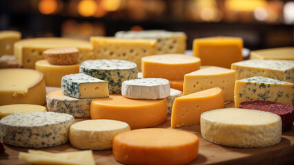Cheese Galore: Close-Up of Various Cheeses in Full Screen Mode

