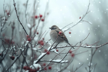 robin on branch in snow
