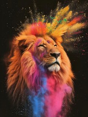 lion king holipowder color explosion powder black background