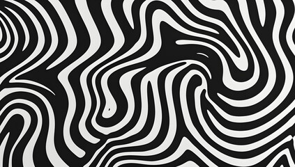 black and white pattern of curved waves and wavy lines

