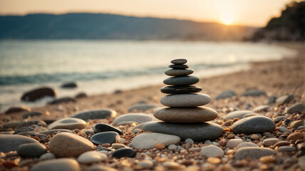 stack of stones on the beach - obrazy, fototapety, plakaty