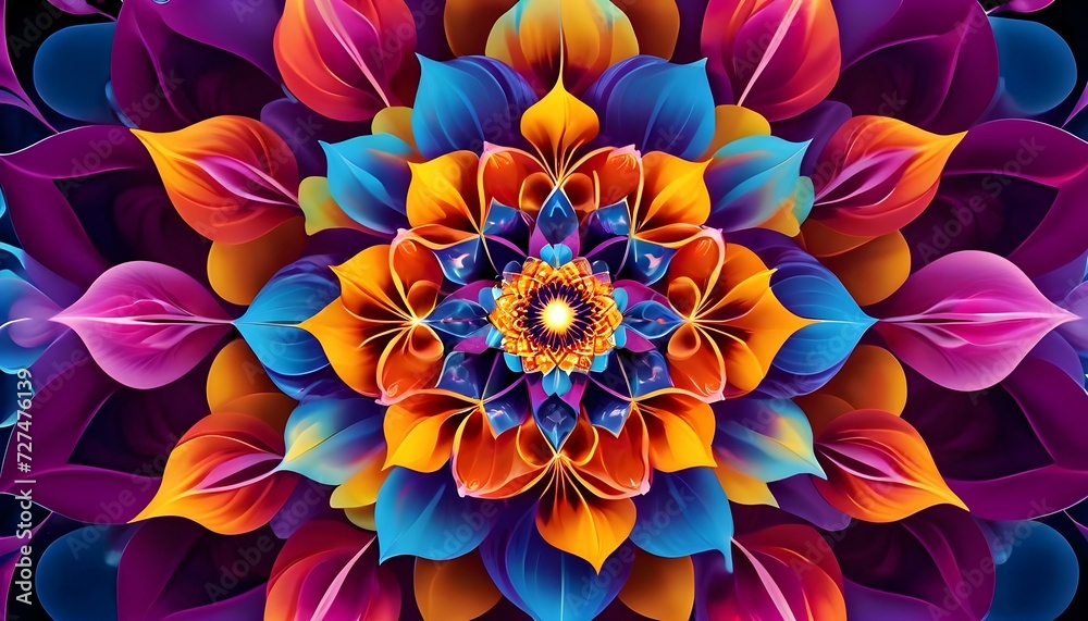 Poster abstract light fractal elegance symmetry decorative multicolor kaleidoscope background, geometry art