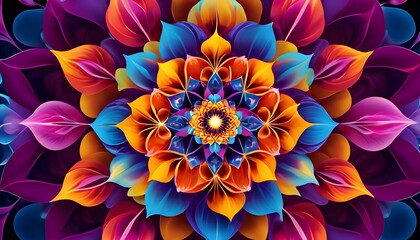 Obraz premium Abstract light fractal elegance Symmetry decorative multicolor kaleidoscope background, geometry artistic patterns