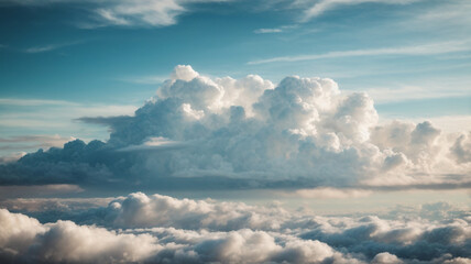 Fototapeta na wymiar Majestic Skies: Beautiful Large Fluffy Clouds Adorn the Sky