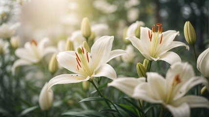 
Elegance in Bloom: Beautiful White Lilies on a Light Background