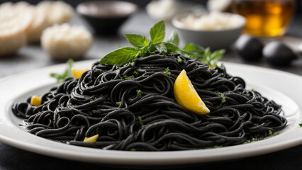 
Captivating Cuisine: Black Pasta Crafted with Squid Ink - A Visual Feast with Sony A7 1000m