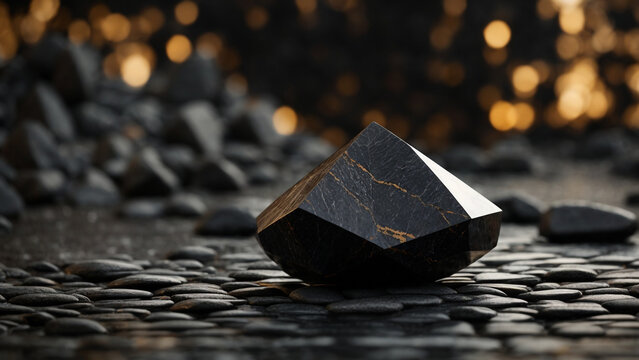 
Sculpted Serenity: Black Geometric Background with Stone and Rock Shapes - A Miniature World of Texture