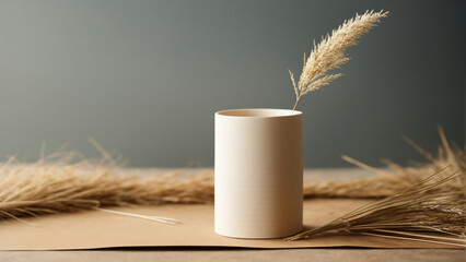 
Artisanal Elegance: Blank Paper Sheet on Kraft Paper Adorned with a Ceramic Vase