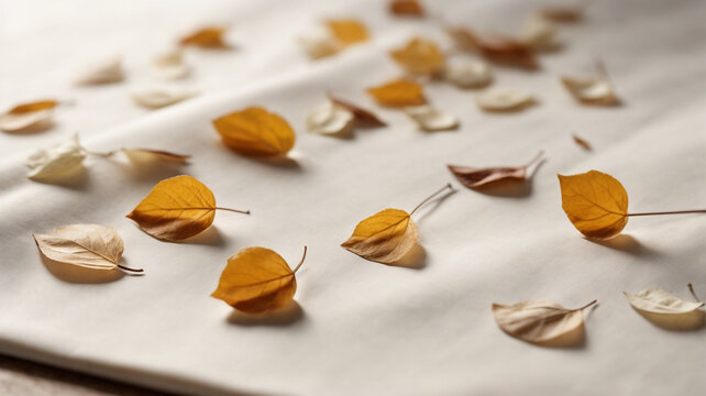 
Ethereal Serenity: Blank Paper Sheet with Lunaria Dry Leaves on Cotton Fabric