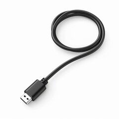 3d realistic vector icon. Black charging usb cabel. Isolated on white background