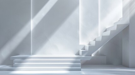 Modern Minimalist White Staircase with Dynamic Lighting for Product Showcasing