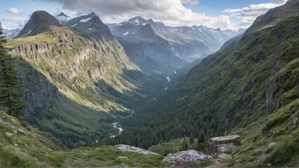 View over the mountains and waved river