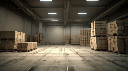 Obraz premium a large neat hall with a few pallets containing large
