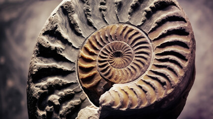 Ammonite, petrified fossil close up