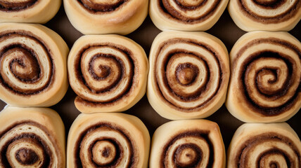 Creative background. Cinnamon buns, ready to go to the oven. Rolls with cinnamon, butter and sugar