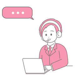 オペレーターの男性がパソコンを見ながらインカムで会話をしているイラスト