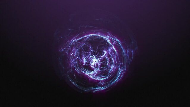 Abstract blue-purple energy ball. Bright glowing, magical abstract background. Abstract multi-colored energy ball transparent round bright luminous, magic abstract background. Ultra HD, 4K, 60fps