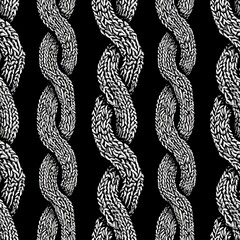 Knitwear Cable Stitch technical fashion illustration. Flat apparel cable template black and white colour. Cable stitch CAD mock-up - obrazy, fototapety, plakaty