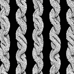 Knitwear Cable Stitch technical fashion illustration. Flat apparel cable template black and white colour. Cable stitch CAD mock-up - obrazy, fototapety, plakaty