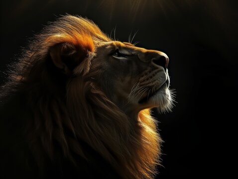 Fine art lion with a black background low key animal africa photo