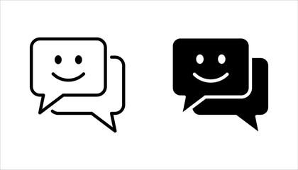 Smile face line icon set. Happy emoticon chat sign. Speech bubble symbol. vector illustration on white background - obrazy, fototapety, plakaty