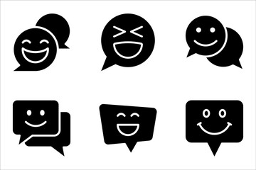 Smile face line icon set. Happy emoticon chat sign. Speech bubble symbol. vector illustration on white background - obrazy, fototapety, plakaty