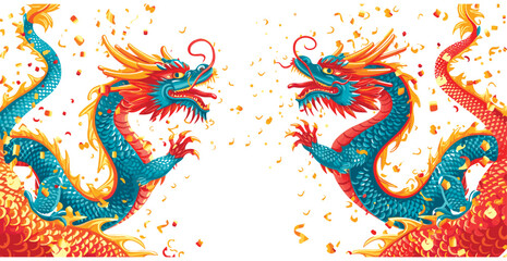 Double chinese dragon background wallpaper  - obrazy, fototapety, plakaty