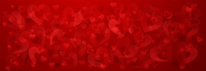 Background of large and small hearts in red colors. Illustration on Valentine Day