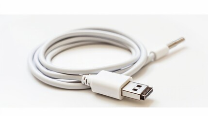 USB type A to C. Mobile data cable. Phone usb connector on white background. Isolated usb cord Charger usb cable on a white background
