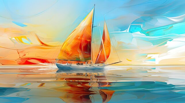 A sailboat drifting in the sea bright