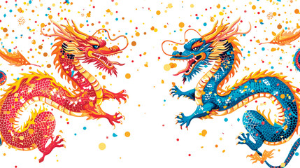 Naklejka premium Double chinese dragon background wallpaper 